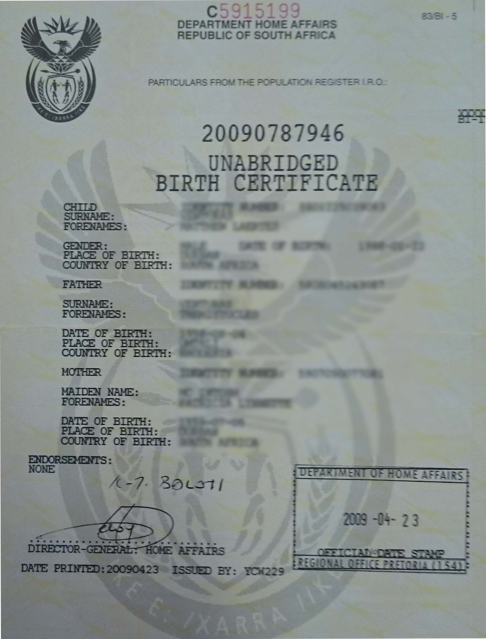 Birth certificate